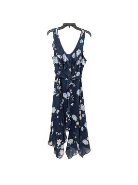 Floral Handkerchief Midi Dress Belted Asymmetrical Cottage Fairy Ruffle Size  12